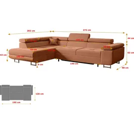 altdecor Ecksofa Velours mit Schlaffunktion 2-Sitzer Koralle
