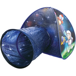 Bino world of toys Bino Zelt mit Tunnel für Kinder ab 3 Jahre, Kinder-Kuppelzelt in Astronaut-Design mit Spieltunnel, Kinderspielzeug (Spieltunnel & Zelt können auch getrennt bespielt Werden, aus 100% PES), Blau