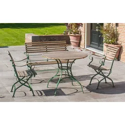 Casa Padrino Luxus Jugendstil Gartenmöbel Set Naturfarben / Grün - 1 Garten Tisch & 1 Garten Sitzbank & 2 Garten Stühle - Garten Möbel - Terrassen Möbel - Gastronomie Möbel