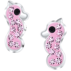 schmuck23 Paar Ohrstecker Kinder Ohrringe Seepferdchen 925 Silber, Mädchen, echt, Sterling Silber, Kristalle rosa