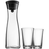 WMF Wasserkaraffe Set 3-teilig, Karaffe 1l mit 2 Wassergläser 250ml, Glaskaraffe mit Deckel, Silikondeckel, CloseUp-Verschluss