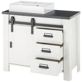 furn.design Waschtisch "Stove" weiß Pinie hell und anthrazit Set mit Waschbecken - Weiß, Dunkelgrau