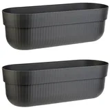 ENGELLAND - 2 x Blumenkasten, Blumentopf, Farbe: Anthrazit, Pflanzkasten mit Wasserspeicher/Drainagesystem und Abstandshalter, 50 cm, PP-Kunststoff, Balkonkasten, länglich, formstabil
