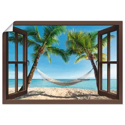 Wandbild ARTLAND "Fensterblick Palmenstrand Karibik", braun (farbe bild(er): braun), B:130cm H:90cm, Papier, Bilder, als Leinwandbild, Poster, Wandaufkleber in verschied. Größen