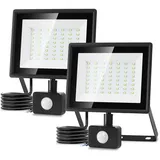 Aigostar 50W LED Strahler mit Bewegungsmelder Außen,4300LM 6500K Kaltweiß Außenstrahler,IP65 Wasserdicht Scheinwerfer, Aussenleuchte für Garten,Innenhöfe, Garage,Hotel,2PC
