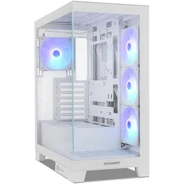 NOX XTREME PRODUCTS NOX Hummer Glock White – ATX/Micro-ATX/ITX Mid-Tower mit rahmenlosem Glas-Seitenpanel, Platz für 10 Lüfter, 4 vorinstallierte 120 mm Lüfter, USB-C & USB 3.0, Weiß