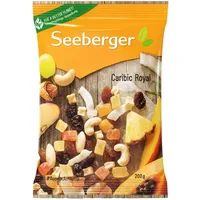 Seeberger Caribic Royal 12er Pack: Süßer Mix aus Papaya, Ananas, Mango, Weinbeeren & Apfelwürfeln mit knackigen Kokoschips, Mandeln & Cashewkernen, vegan (12 x 200 g)