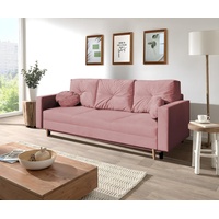 Beautysofa 3-Sitzer MILAN, skandinavisches Design, Wellenunterfederung, Bettkasten, Holzbeine, 3-Sitzer Sofa mit Relaxfunktion rosa