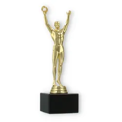 Pokal Kunststofffigur Sieger gold auf schwarzem Marmorsockel 22,6cm