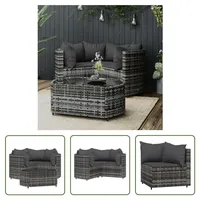 The Living Store 4-tlg. Garten-Lounge-Set mit Kissen Grau Poly Rattan - Grau