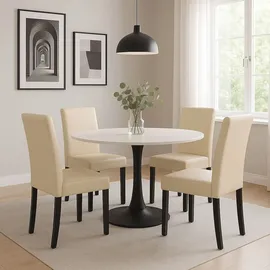 Mendler 2er-Set Esszimmerstuhl Stuhl Küchenstuhl Littau ~ Leder, creme, dunkle Beine