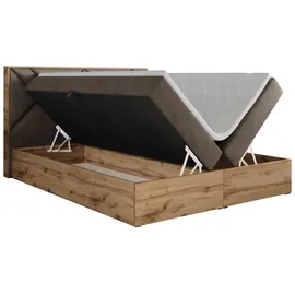MKS Meble Boxspringbett 160x200 mit Bettkasten, Polsterbett 160x200 mit Matratze H4, Boxspringbett 160x200 mit Kopfteil, Boxspringbett mit Massivholz - Gunar... - Braun