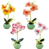 MANOPRANA 4 StüCk KüNstliche Orchideen Im Topf Orchideen KüNstlich Kunstblume Orchidee KüNstliche Blumen Im Topf KüNstliche Pflanzen GrüNer Keramik Blumentopf FüR Home Balkon Hochzeit Garden Decor(B)