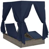 vidaXL Doppelliege Set aus 2 Grau und Marineblau Rattan Groß