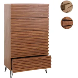 Kommode HWC-M49, Highboard Schrank, 3D-Design 5 Schubladen Massiv-Holz Mango Metall 145x80x44cm ~ Walnuss-Optik