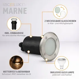 SSC-LUXon Bodeneinbaustrahler Aluminium rund IP67 inkl. LED GU10 3W befahrbar silber