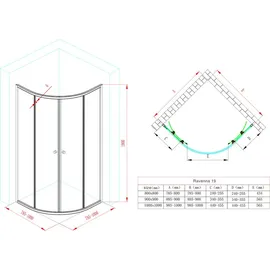 SoGood doporro Duschkabine Duschabtrennung Viertelkreis BxTxH 80x80x190 cm Klarglas ESG-Sicherheitsglas mit Nano-Beschichtung Ravenna32K