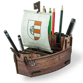 Werkhaus Stiftebox Segelschiff Kogge Aufbewahrungsbox Braun