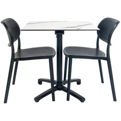 Restootab Terrassenset Klapptisch Diabolo - 2 Stühle - Modell weißer Marmor