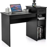 Costway Schreibtisch mit Schublade und offenen Regalen, Computertisch Holz, Arbeitstisch Bürotisch PC-Tisch für kleine Räume, 104 x 50 x 82 cm, ... Schwarz