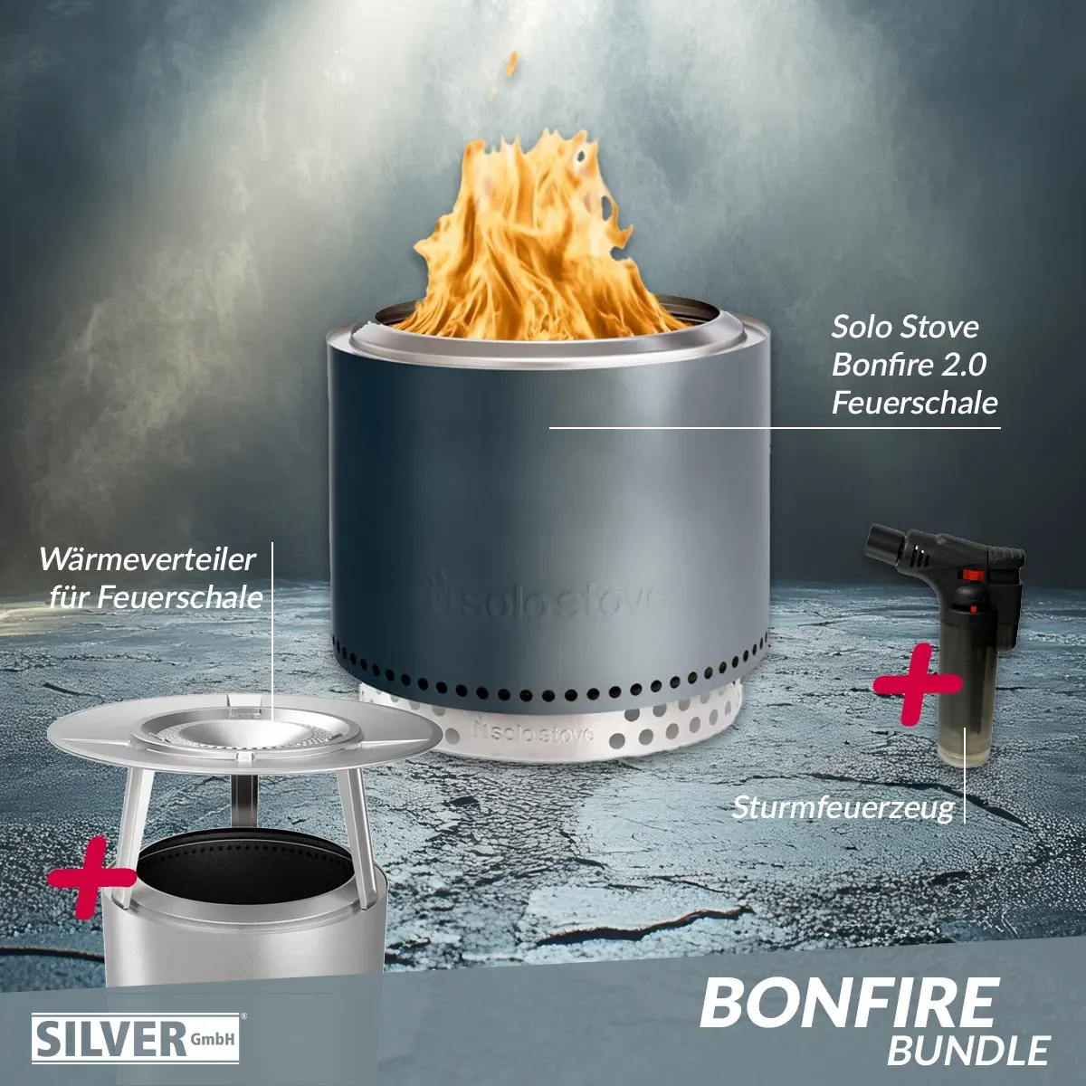 Solo Stove BONFIRE 2.0 Gunmetal Metallic Bundle inkl. Edelstahl Wärmeverteiler +...