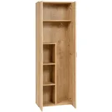 furni24 Holz Putzmittelschrank, Wäscheschrank aus Holz mit Türen, Kleiderschrank aus Holz, Garderobenschrank, Mehrzweckschrank, Schrank & Putzschrank, 2 Tür Mit Haken und 3 Regale, Eiche, 60x34x180cm