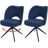 MCW 2er-Set Esszimmerstuhl MCW-N72, Polster-Küchenstuhl, drehbar Auto-Return, Stoff/Textil (420g/m2) Öko-Tex ~ blau