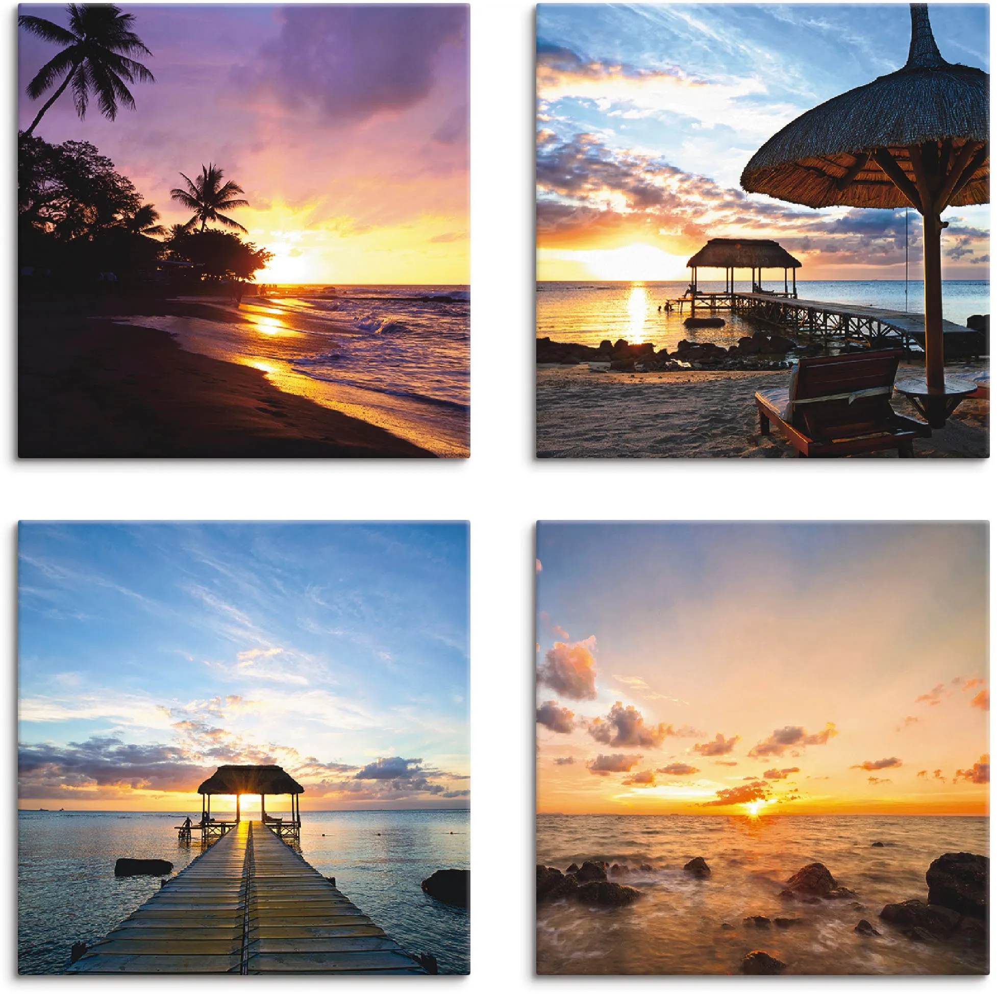 Leinwandbild »Sonnenuntergang am Strand«, Sonnenaufgang & -untergang, (4 St.), 4er Set, verschiedene Größen, 28763835-0 braun B/H: 20 cm x 20 cm
