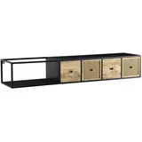 FineBuy Massive TV-Board Kommode 150cm Hängend Mango Massivholz Wiener Geflecht Rattan TV Lowboard