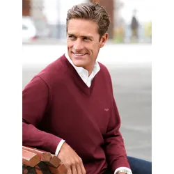 V-Ausschnitt-Pullover MARCO DONATI "V-Pullover", Herren, Gr. 54, rot (bordeaux), 100% Schurwolle, unifarben, meliert, Langarm, Pullover