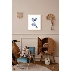 Bild mit Rahmen LÜTTENHÜTT "oder Poster, Wal mit Luftballons", blau (farbe rahmen: beige, farbe bild(er): blau), B:50cm H:70cm T:0,7cm, Holz, Plexiglas, Bilder, HD Premium Druck