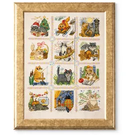 Riolis Kreuzstich Set "Katzenkalender", Zählmuster, 30x40cm
