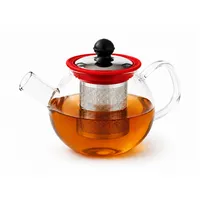 Rungassi Teekanne Glas Teekanne 750 ml mit Glasfilter & Deckel Elegante Teezubereitung, (Set bestehend aus Kanne mit Glasfilter und Deckel) rot|weiß