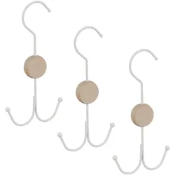 Relaxdays Gürtelhalter, 3er Set, 2 Haken für Gürtel, Taschen, Krawatten, Gürtel Organizer Schrank, Metall & Holz, weiß