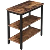HOOBRO Beistelltisch, Nachttisch mit 3 Ablage, Sofatisch Industriestil, Nachtschrank, Schlafzimmer, Wohnzimmer, Küche, Einfach zu montieren, Metallrahmen, Dunkelbraun Ebf14bz01