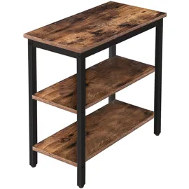 HOOBRO Beistelltisch, Nachttisch mit 3 Ablage, Sofatisch Industriestil, Nachtschrank, Schlafzimmer, Wohnzimmer, Küche, Einfach zu montieren, Metallrahmen, Dunkelbraun Ebf14bz01