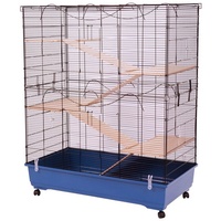 PETGARD Kleintierkäfig Nagervoliere Nagerkäfig ALEX, mit kompletter Holzausstattung 4 Etagen und 4 Leitern schwarz-blau beige|schwarz