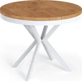WFL GROUP Runder Ausziehbarer Esstisch - Loft Style Tisch mit Weißen Metallbeinen - 90 bis 170 cm - Industrieller Tisch für Wohnzimmer - Kompakt - 90 cm - Lancelot Eiche