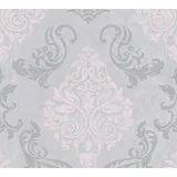 Profhome - Barock Tapete 953726 Vliestapete Leicht Strukturiert Mit Ornamenten Schimmernd Grau Silber Rosa 5,33 m2