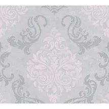 Profhome - Barock Tapete 953726 Vliestapete Leicht Strukturiert Mit Ornamenten Schimmernd Grau Silber Rosa 5,33 m2
