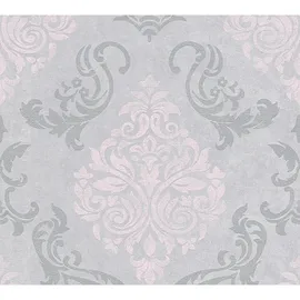 Profhome - Barock Tapete 953726 Vliestapete Leicht Strukturiert Mit Ornamenten Schimmernd Grau Silber Rosa 5,33 m2