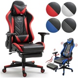 Trisens Gaming Stuhl mit Fußstütze und ergonomsichen 4D-Armlehnen gaming chair in ergonomischer Sportsitz Optik Gamer Stuhl mit verstellbaren Rückenstützkissen Bürostuhl