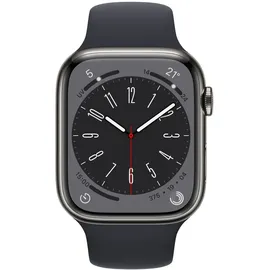 Apple Watch Series 8 GPS + Cellular 45 mm Edelstahlgehäuse graphit, Sportarmband mitternacht
