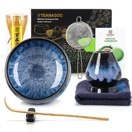TEANAGOO Matcha-Teeset, Japanisches Teeset, Matcha-Schale (Chawan), Matcha-Bambusbesen (Chasen), Teelöffel (Chashaku), Sieb, Matcha-Besenhalter, Matcha-Besenständer, Matcha-Besen-Set N15, Matcha-Grünteepulver Kit.