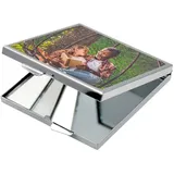 Ocadeau Quadratischer Taschenspiegel mit eigenem Foto - Silberner Stahlspiegel in quadratischer Form mit Fotodruck - Personalisierbarer Taschenspiegel