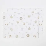 Homescapes festliches Tischset aus 100% Baumwolle, 2er Set Platzdeckchen, weihnachtliches Platzset mit Schneeflocken-Muster, weiß-Gold, eckig, waschbar
