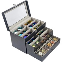 Fetcoi 24 Slots Schmuckbox Geschenkbox, 3 Schichten Schmuckkasten Uhren Aufbewahrungsbox Uhrenkoffer, Metallschloss, Abnehmbare Kissen, Geschenk