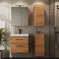 Planetmöbel Badmöbel-Set mit Spiegelschrank 63cm und 2x Midischrank Gold