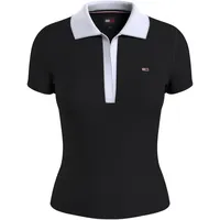 Tommy Jeans Poloshirt TOMMY JEANS "TJW SLIM CONTRAST V SS POLO EXT" Gr. S (36), schwarz (black) Damen Shirts V-Shirts mit kontrastfarbenem Polokragen