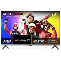 CHiQ L32H8CG LED-Fernseher (81,00 cm/32 Zoll, Full HD, Google TV, Smart-TV, Metall rahmen,WiFi,Google Assistant,Triple Tuner(DVB-T2/T/C/S2) grau